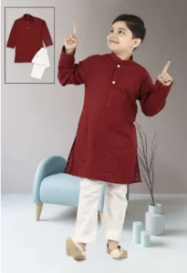 Boys Festive& party , Wedding Kurta and Pyjama set red pack of 1